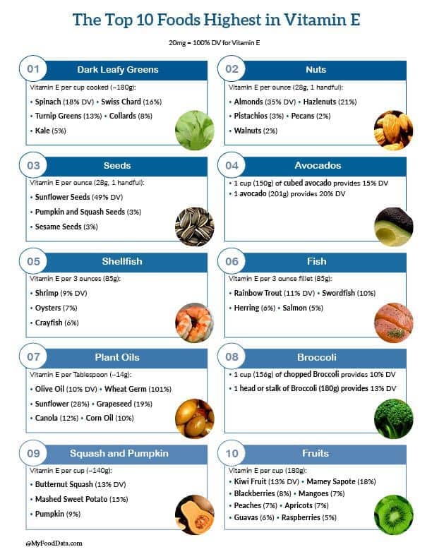 Top 10 Foods Highest in Vitamin E + Printable One Page Sheet